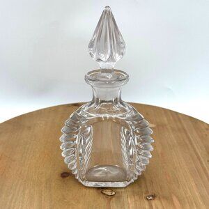 Vintage Glass Decanter With Ridged Design & Pointed Stopper For Spirits Or Decor
